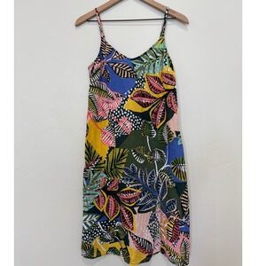 Cynthia Rowley 100% Linen Tropical Leaf Print Slip Dress Resortwear Vacation 6